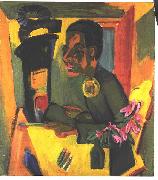 Ernst Ludwig Kirchner Selfportrait with easel painting